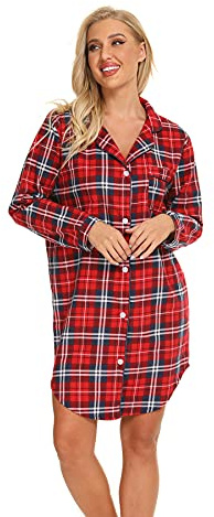 Misscoo Chemise de Nuit en Coton à Manches Longues pour Femmes,Pyjama Femme en Flanelle, Vêtements de Nuit Boutonnée Devant,Grandes Tailles