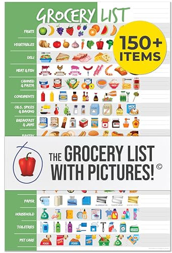 Elwyn Life Visuelle Einkaufsliste Magnet Pad für Kühlschrank – Icon Magnet-Pad 15,2 x 22,9 cm 50 Blatt zum Abreißen Wochenplaner Memo Notizblock Mahlzeitenplanung, Menü, Lebensmittel &