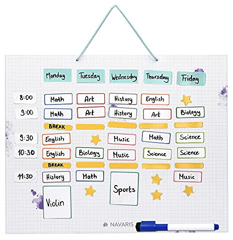Navaris abwischbarer Wochenplan magnetisch 40 x 32cm - mit 115 Magneten und Stift - individualisierbare Magnettafel Familienplaner Wochenplaner Tafel