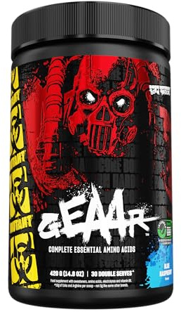 MUTANT GEAAR | 9.4g of EAA Powder + Arginine, 7g BCAAs, 4g Leucine, Electrolytes, Coconut Water, No Artificial Colours or Flavours | 30 Servings | Blue Raspberry