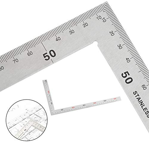 iufvbgxdh Square Ruler, Stainless Steel Framing Square Right Angle Ruler, L Shape Double-Sided Measuring Layout Tool with Transparent Bag for Carpenter,Engineer, Craftsmen,Roofer