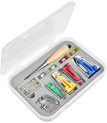 FOROREH 8 Stück Schrägbandformer Schrägband Werkzeug Set - Stoff Bias Tape Maker zum Nähen Quilting mit Verstellbar Nähfuß, Quilten Ahle, Ball Pins, Nähen Zubehören - 6mm / 12mm / 18mm / 25mm