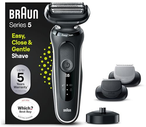 Braun Series 5 Electric Shaver With Beard Trimmer, Body Groomer & Charging Stand, Wet & Dry, 100% Waterproof, UK 2 Pin Plug, 50-W4650cs, White Razor