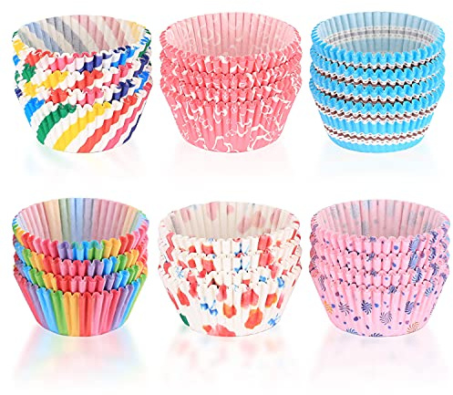 Muffin Cases Paper Muffins Baking Cases 600 Pieces,Cupcake Rainbow Cake Paper Cases Liners,Baking Cups Wrapper for Wedding, Dessert, Baking, Birthday, Party(6 Styles)