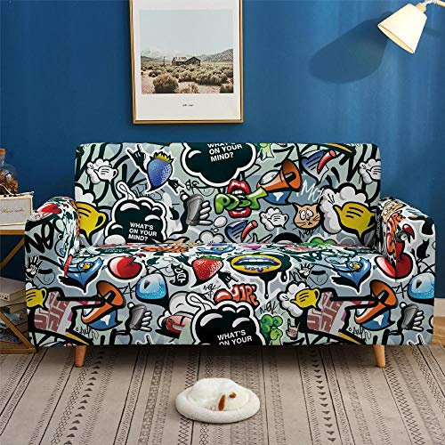 ZAHHYG Sofabezug Bunte Graffiti Sofa Überzug Sofaüberwurf Stretchy Couchbezug Sofa Bezug Ecksofa Überwurf Sofabezüge Antirutsch Sofahusse Jacquard Sofaüberzug 1 Place (90cm-140cm)
