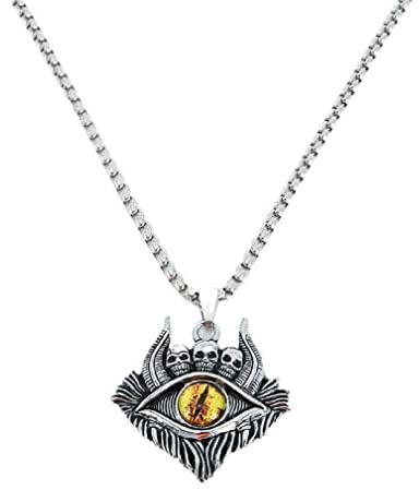 PikaLF Collana con teschio gotico per uomo, collana con ciondolo con teschio demone malocchio con catena da 27,6 pollici, collana con testa di teschio vichingo norreno(giallo)