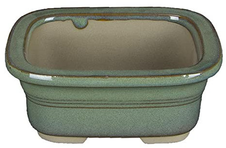 Rechteckige japanische Bonsaischale Morrisan aus hellgrün glasiertem Steinzeug 11x8,5x4,5 cm - B03-3-3E