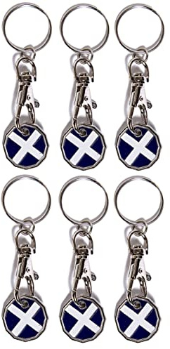 Craft 4 You Pack of 6 x Shopping Trolley Token UK Keyring £1 Coin Shape Pound Tokens Key Ring for Supermarkets Locker Gym (6 x Scotland)