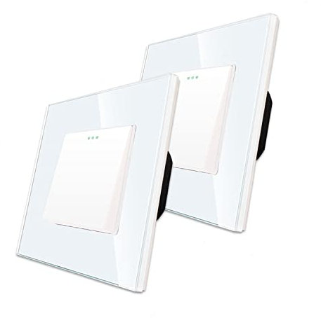 2 Pack CNBINGO Wechselschalter Rocker Knopfschalter mit Leuchtstoffpunkten, modernem Kristallglas Weiß Wandtafel, Elektrischer Einzellichtschalter, 1-Fach, Wechselschalter