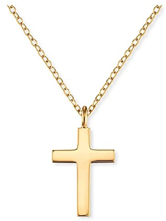 Engelsrufer Damen Halskette aus vergoldetem Sterling Silber und schlichtem Kreuz Anhänger B: 10 mm; H: 14 mm - Karabinerverschluss - in zwei Längen verstellbar - nickelfrei