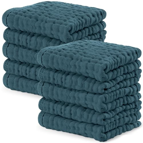 Baby-Waschlappen, Musselin-Baumwoll-Babyhandtücher, groß, 25,4 x 25,4 cm, weich auf empfindlicher Haut, saugfähig, für Jungen und Mädchen, Baby, Kleinkind, Essentials, Duschgeschenk (Farn, 10 Stück)