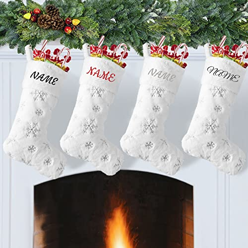 Deggodech Weißpelz Weihnachtsstrümpfe Personalisiert Namen 1 Stück Groß Plüsch Weihnachtsstrümpf Bestickt Christmas Stocking Personalised für Weihnachten Familie Kamin Dekorationen