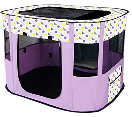 Floving Bärbar Hundhus Vikbar Lekpenna Rektangel Leveransrum Kattbot Valphus Kennel Stängt Husdjur Tält (M/80 * 60cm, Lila)