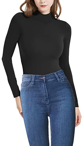 RoomTour body mujer elegante Body Con Cuello alto Para Mujer Manga Larga Tops,body de tanga para mujer Negro XXL