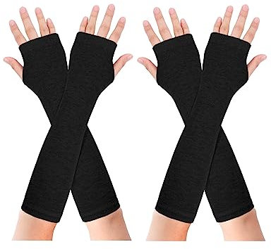 Becellen 2 Paar Lange Armstulpen, Thermo Gestrickte Fingerlose Handschuhe Warm Winterhandschuhe Dehnbar Handstulpen Pulswärmer mit Daumenloch Über für Damen Herren