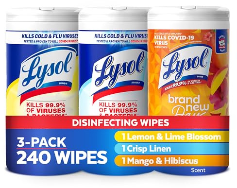 Lysol Disinfectant Wipes Bundle, Dorm Room Essentials, Multi-Surface Cleaning Wipes, For Disinfecting & Cleaning, Lemon & Lime Blossom, Crisp Linen, Mango & Hibiscus, 3x80 ct