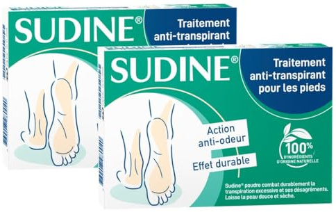 SORIFA - Sudine Puder, Antitranspirant-Behandlung, Fuß – reguliert den Schweiß – absorbiert – beugt Mykosen vor – ohne Aluminiumsalze – Box mit 6 Doppelbeuteln