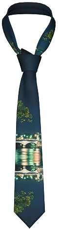 BTCOWZRV Herren-Krawatte mit Eiffelturm-Motiv und Fluss-Brücken-Druck, Seide, dünne Krawatte, modische Neuheit Krawatte für Hochzeit, Geschäft, Party, Geschenke, Schwarz, Einheitsgröße