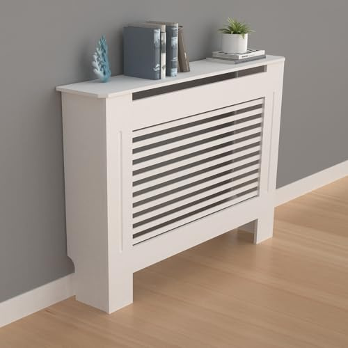 High Radiator Cover Wood Cabinet: Internal Height 100cm Medium White Horizontal Slat Heater Covers Modern Tall Radiator Shelf Thicken MDF Wooden Hallway Home Office Furniture Decorative