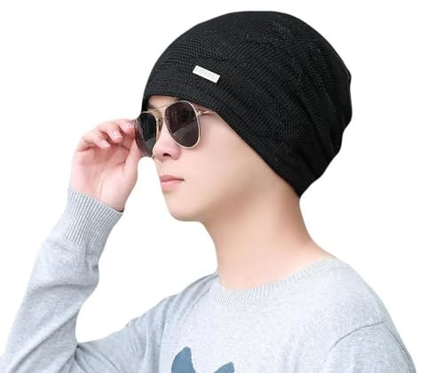 SOYNIA Beanie Hat Fashion Men Beanie Skullies Thick Adult Warm Caps For Male Boy Hat Casual Bonnet Onesize Black