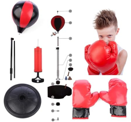 Trendi® Kids Punching Bag Set | children training punch bag ball and mitts gloves kit | Speed ball | BOXING GIFT SET FOR KIDS JUNIOR FREE STAND Play Toy Xmas Gift
