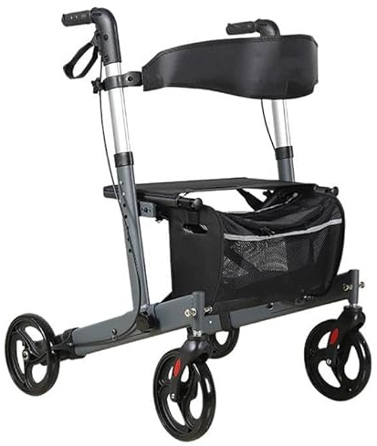 déambulateur pliable à 4 roues,Rollator en aluminium léger avec siège,Chaise de transport Rollator réglable en hauteur,Pour tous les terrains grey