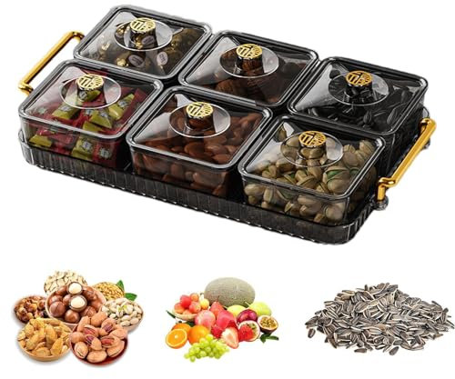Monozoz Divided Serving Plate, Serving Tray with Compartments, Platter Tray, Transparent, Compact, Elegant, Sturdy Serving Tray with Handle and Movable Compartment for Presentation