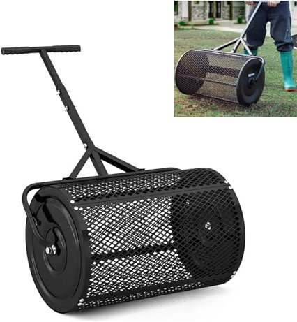 ZbOLi Verstellbarer Kompoststreuer mit T-förmigem Griff, Torfmoosstreuer, Miststreuer aus Metallgeflecht, für Rasen, Gartenbepflanzung, Aussaat
