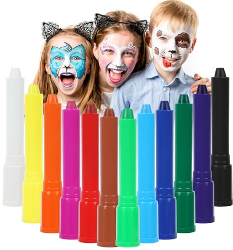 URAQT Ansiktsmålarmarkör, 12-färger Kroppskritor Kit Giftfri ansiktskroppssminkfärg, Professionella ansiktsmålningskritor för barn Barn, Ansiktsmålarstiftset för påsk Cosplay Party Carnival