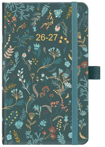 Kamaking Pocket Diary 2026-2027 – A6-dagbok 2026-2027 vecka att visa med pennögla, bakficka, aug 2026 – juli 2027, gröna blad, 16×10×0,5 tum