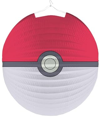 Lampion * Pokeball * als Deko für Kindergeburtstag und Party | Größe: 25cm, mit Kerzenhalter, aus Papier und Metall | Pokémon Pokemon Kinder Geburtstag