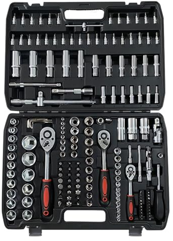 Anttyscar 172 teiliger Steckschlüsselsatz,Steckschlüssel und Bitsatz Set 172-teiliges,Werkzeug-Set Ratsche 1/2 Zoll und 1/4 Zoll,3/8 Zoll (72 Zähne),Chrom Vanadium – matt satiniert