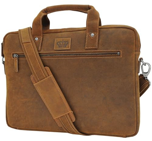Baur Tasche Echtes Leder | Laptoptasche bis 15,3 Zoll | Handgefertigte Businesstasche | Aktentasche mit viel Platz | Umhängetasche mit abnehmbarem Band (Büfelleder Braun)