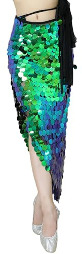 Damen Pailletten Meerjungfrau Rock Unregelmäßiger Wickelrock mit Schlitz Tanzrock Slim Fit Bodycon Hüftrock Karneval Festlich Outfits Party Glitzernder Schnür Paillettenrock Retro Schlauchrock