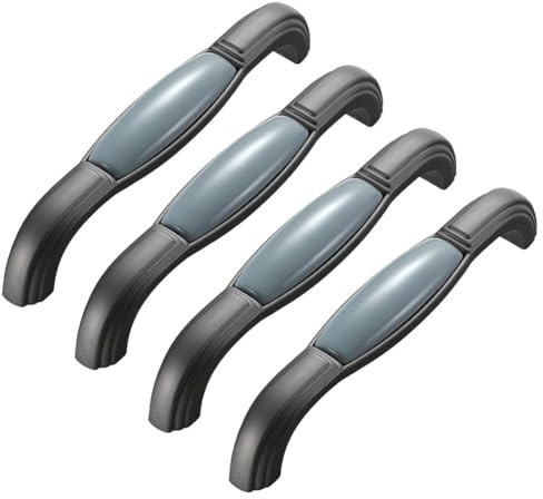 WSZGRJDM 4 Stück Möbelgriff Keramik, Kabinett Zinklegierung MöBel Griffen, Vintage MöBelgriffe, Keramik Griff Stangengriff Griffe KüChen Kabinett Stangen TüRgriffe(Blaues Porzellangrau)(4,128mm)