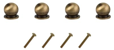 JIHUOO 4 Pcs 0.48 inch / 12 mm Solid Brass Cabinet Knobs Round Ball Dresser Drawer Knobs Handles Jewelry Box Pulls Mini Wardrobe Door Knobs Small Decorative Closet Door Knobs Antique Brass
