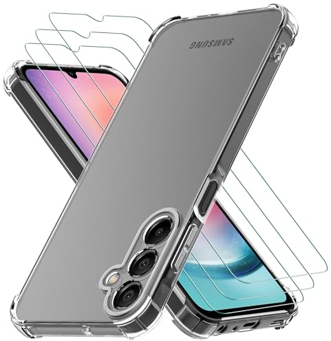 Oureidoo Cover per Samsung Galaxy A25 5G con 3 Pezzi Pellicola Vetro Temperato, Custodia in Morbida Silicone Liquido, Sottile e Antiurto con Rivestimento in Microfibra AntiGraffio, Trasparente