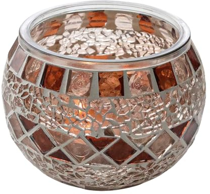 Pasdrucn 10.8x10.8x7.7cm Mosaik Kerzenhalter Teelichthalter Glas, Teelichtgläser Set, Dekoratives Windlicht Glas, Kerzengläser Für Teelicht Deko Weihnachten Tischdeko Hochzeit (Braun)
