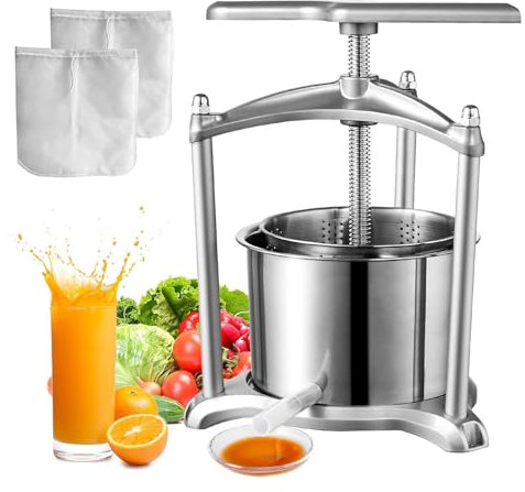 Obst Weinpresse 3L Edelstahl Manuelle Entsafter Schraubenpresse Methode Ölpresse für Obst Käse Gemüse Honig Saft, Leicht zu reinigen, T-förmiger Griff