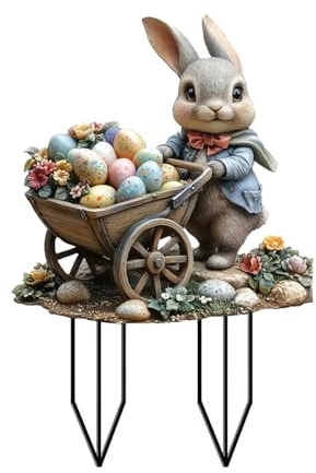 Gartenstecker Ostern Osterhase Osterdeko Outdoor Vintage Garten Osterdekoration Außen Ausgefallene Osterhase Figuren Gartenstecker Gartenschilder Draußen Hase Ostereier Gartendeko für Draussen