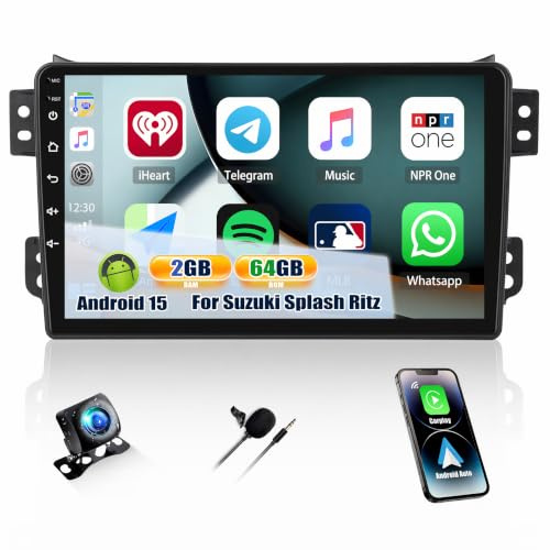 CAMECHO 2+64G 9 Zoll Android 15 Autoradio für Suzuki Splash Ritz/Opel Agila 2004-2014 mit Rückfahrkamera, HD Touchscreen Wireless Carplay Bluetooth Radio mit Android Auto WiFi GPS FM Mirror Link