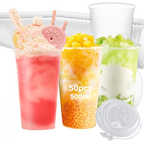 Xsdgi Lot de 50 gobelets en plastique de 0,5 l, transparents, en polypropylène, légers et incassables, pour boissons et événements