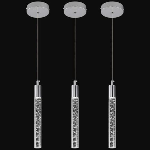 ZPBSJ Moderne Kücheninsel Pendelleuchte LED Chrom Mini Pendelleuchte Schlafzimmer Nachttisch Kleine Pendelleuchten(3-Pack)