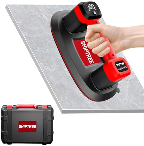 Shiptree Akku Saugheber 300 KG, Upgrade Saugheber mit 5000 mAh Akku, Auto Nachsaugfunktion,Doppelmotor für Starke Saugleistung, LCD Anzeige, für Fliesen, Glas, Holzplatten, Marmor & Möbel
