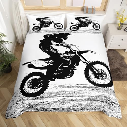 Homewish Motocross king size påslakanset 3 delar, modernt Dirt Bike bäddset för pojkar ungdomar män, motorcyklister sängkläder och linne, extremsport tema sängset för pojkar sovrumsdekor
