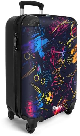 NoBoringSuitcases© Handgepäckskoffer Kinder Reisekoffer Kinderkoffer 4 | 55x35x20 cm - Rollen Leicht Koffer Cabin Trolley Hartschalenkoffer Kind Trophäe - Neon - Graffiti