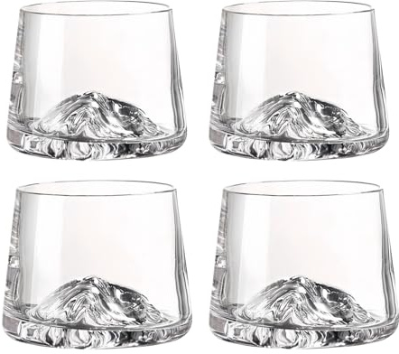 Lot de 2 verres à whisky en cristal en forme de montagne, à l'ancienne, pour bourbon, scotch, cocktails glacés, solides et durables, 240 ml (clear, 4pcs)