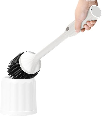 Brosse WC avec Support, Brosse WC électrique 39,8 cm, 6 W, Fixation Murale, sans perçage, avec Base, Brosse Flexible en Silicone pour Salle de Bain, Maison, hôtel ou Usage Public.