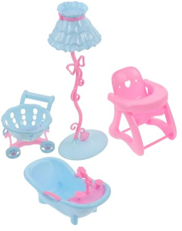 Toddmomy Dollhouse Toys Set Miniature High Chair Toys Shopping Cart Toy Plastic Boy Girl Furniture Dollhouse Accessories and Furniture Bath Including Bath Miniature Bathroom Accessories Kit