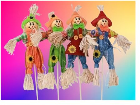 Generisch 4er Set Beetstecker Vogelscheuche 18 x 10 Plus 12 cm Stab Halloween Herbst Figur Deko MU K301